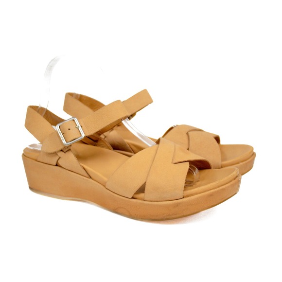 Kork Ease Myrna Leather Sandal Cross Strap Ankle Buckle Platform Wedge Womens 9M - Picture 2 of 11